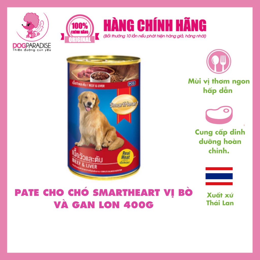 Pate cho chó Smartheart cung cấp dinh dưỡng vị bò và gan lon 400g - Dog Paradise