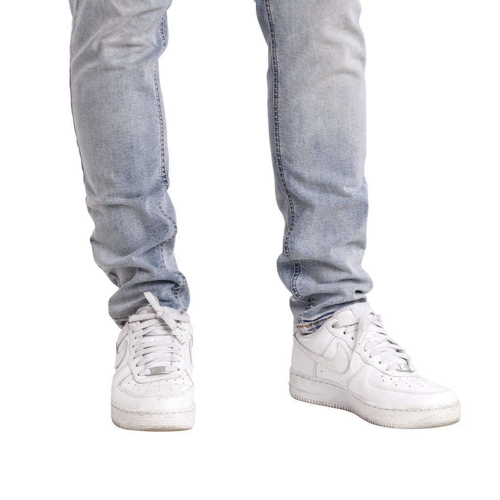 Quần jean nam streetwear cao cấp FNOS NZ20 màu xanh trơn wash bạc form slimfit jean co giãn | BigBuy360 - bigbuy360.vn