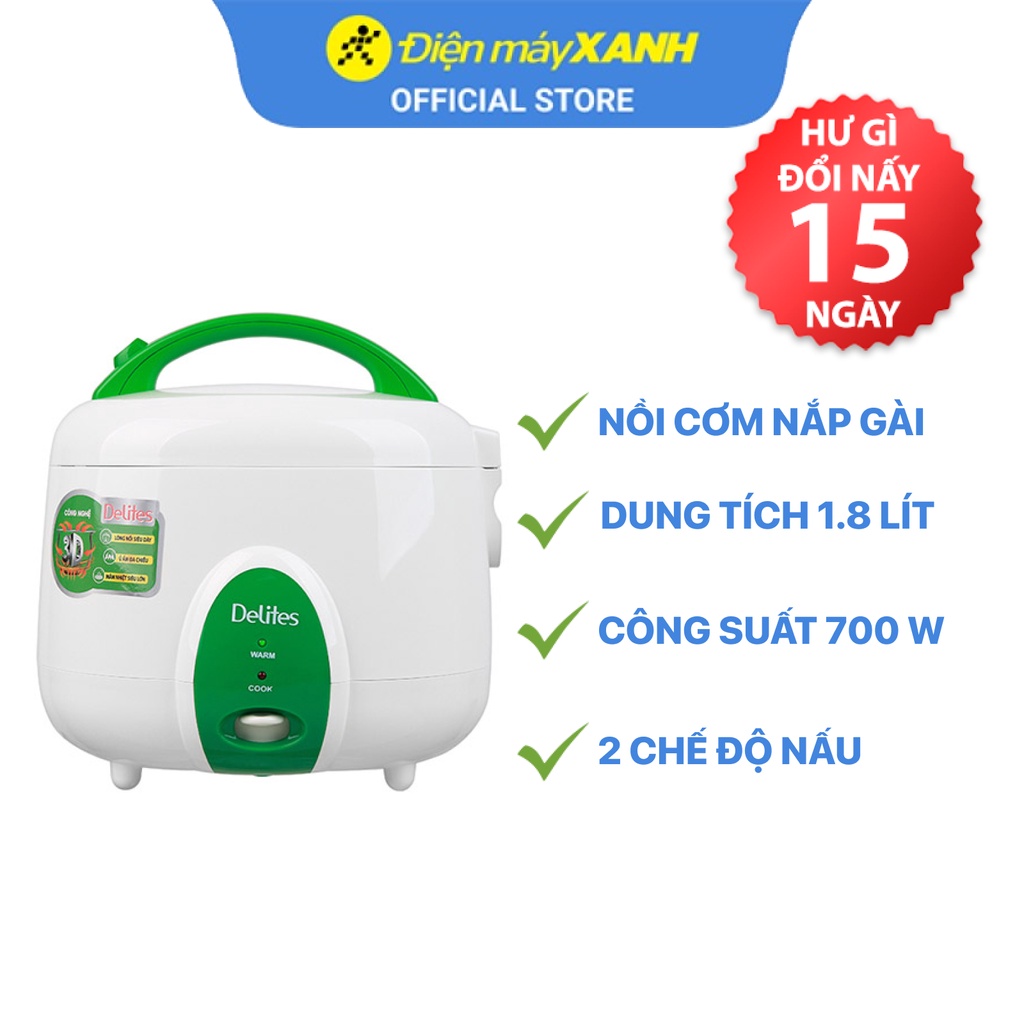 [Mã ELHADEV giảm 4% đơn 300K] Nồi cơm nắp gài Delites 1.8 lít NCG1010