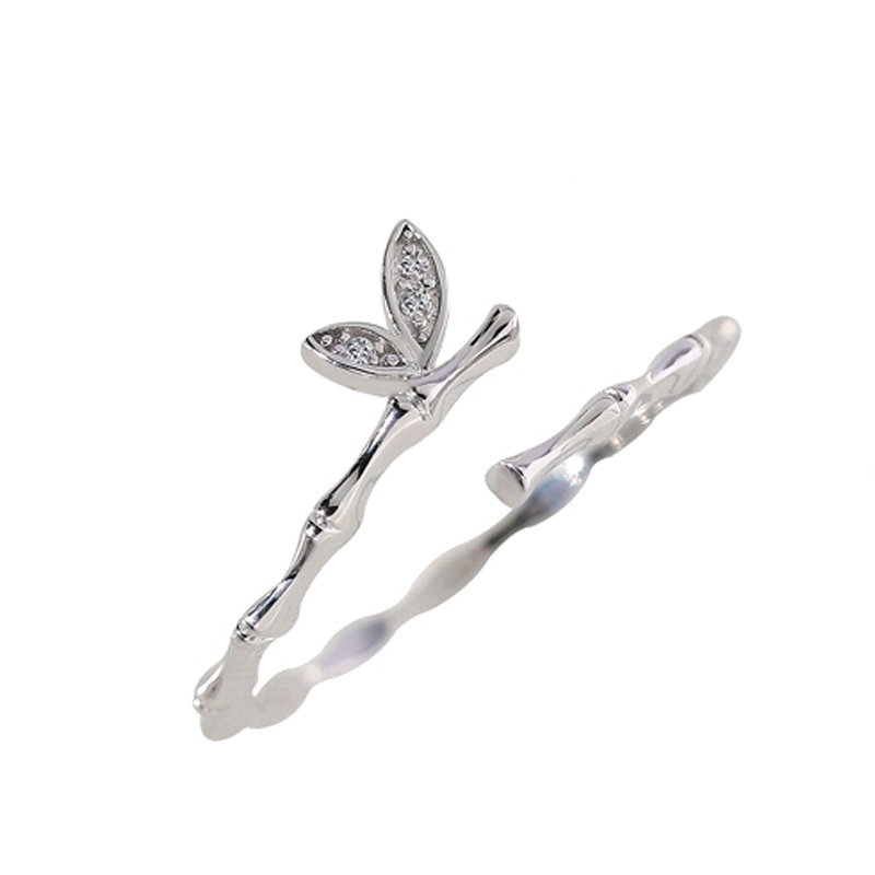 Exquisite Nhẫn hình đốt tre đính đá Zircon có thể điều chỉnh sang trọng cho nữ
