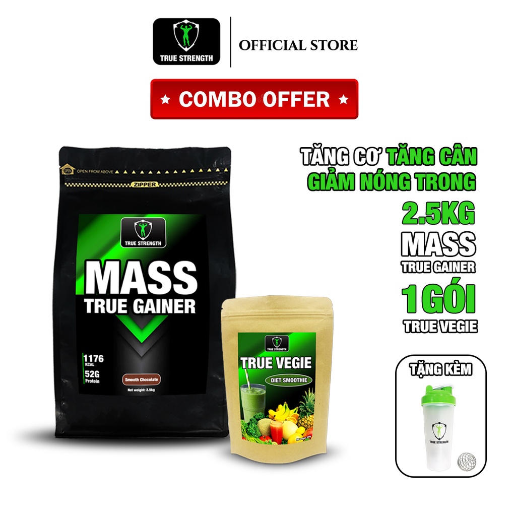 Combo 2.5kg Mass True Gainer và 1 gói True Vegie Kèm Bình Lắc - Tăng Cân