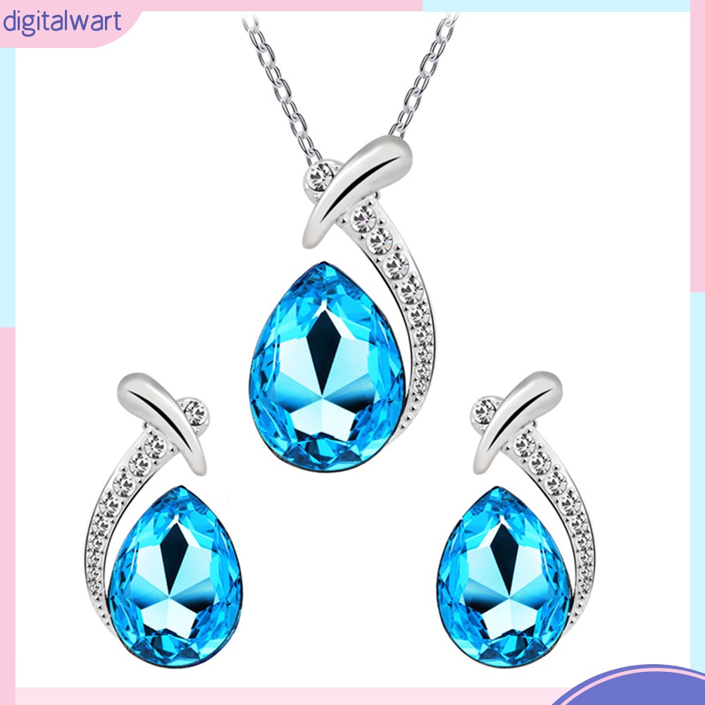 Bộ dây chuyền + bông tai đính đá hình giọt nước thời trang sang trọng cho nữ tùy chọn màu sắc
