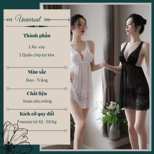 Bộ Váy Ngủ Nhìn Xuyên Thấu Siêu Gợi Cảm - Đầm Ngủ Chất Voan Mỏng Có Hoạ Tiết Hoa Văn Ở Chân Váy UNIVERSALXXX - DNS11