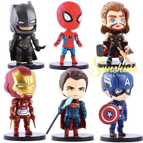 Mô Hình 6 Nhân Vật Marvel Avenger Siêu Anh Hùng Chibi Trang Trí Bánh Kem Sinh Nhật