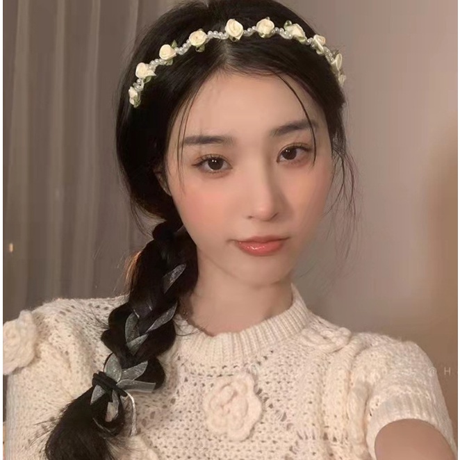 Băng Đô Đính Ngọc Trai Và Nơ Sang Trọng Phong Cách Retro