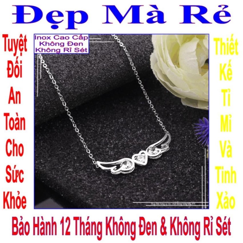 Dây chuyền nữ có mặt đôi cánh thiên thần và trái tim đính 3 viên đá Zircon - DCNU00065T025049 (Trắng)