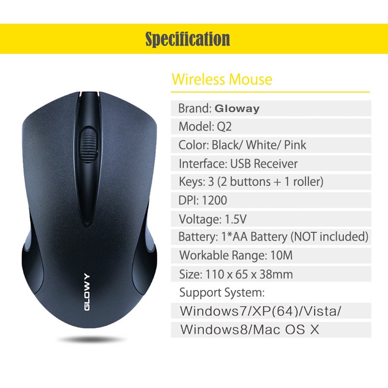 Chuột không dây Gloway Q2 _ Độ nhạy 1200DPI Bảo hành 12 tháng