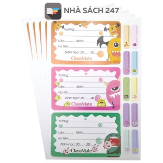 Nhãn vở Classmate Monster CL-NT223 Kết hợp 3 trong 1 gồm nhãn dán sách vở, nhãn tên và nhãn dán gáy sách