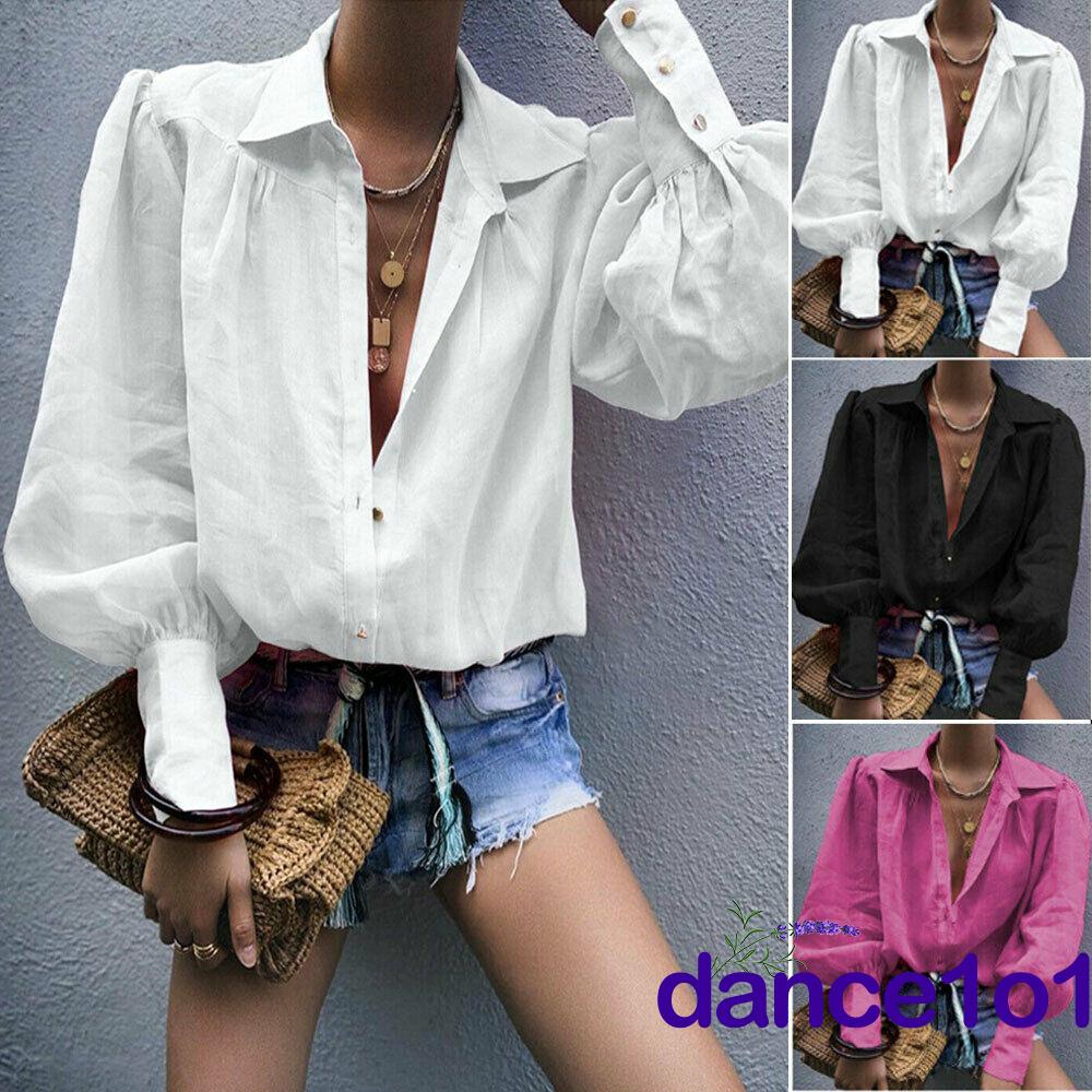 Áo sơ mi nữ tay dài cổ chữ V thời trang quyến rũ