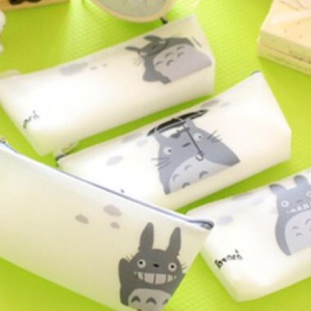 Túi bút Totoro silicon dễ thương màu trắng kết hợp totoro xám - Túi bút Totoro PU trắng