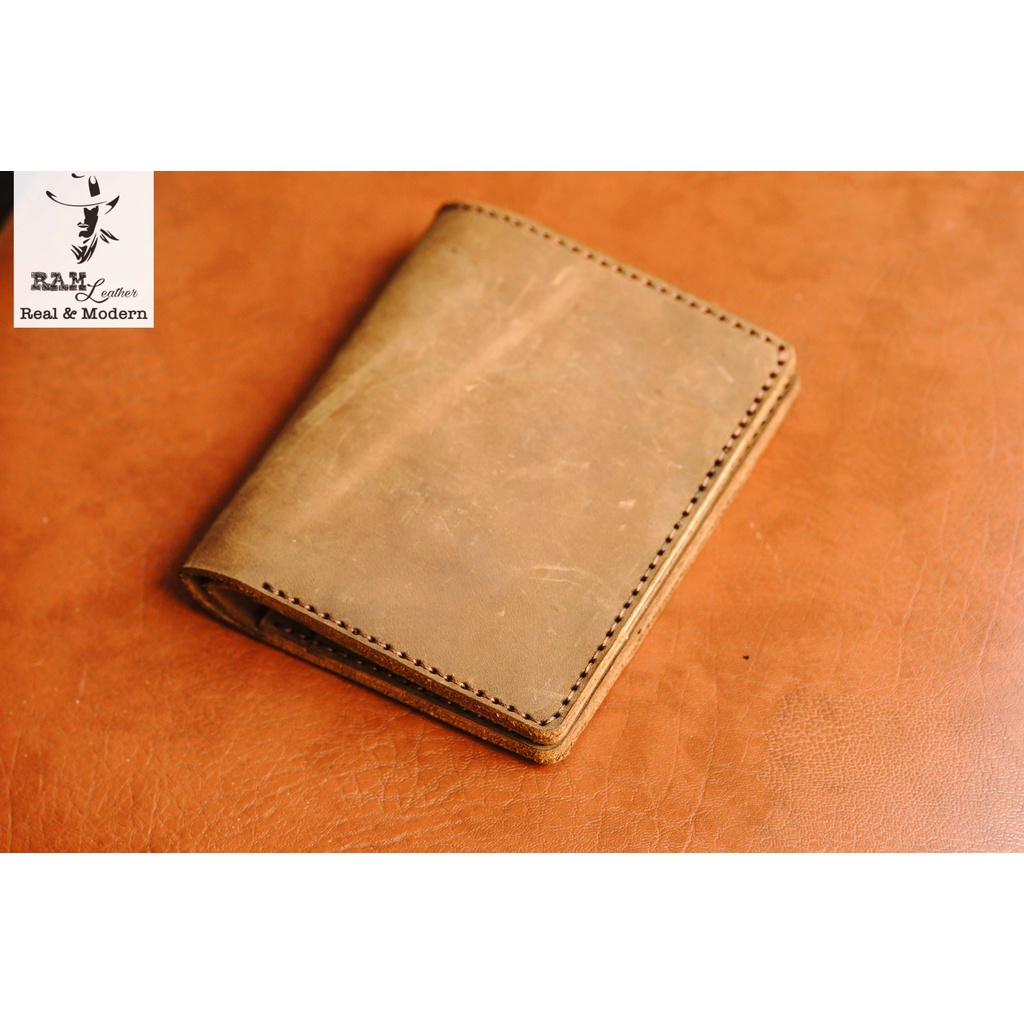 Ví nam nữ RAM Leather handmade da bò thật màu nâu đất cao cấp