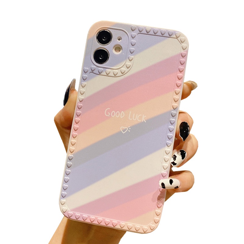 Ốp điện thoại mềm màu cầu vồng viền trái tim cho Iphone 6 6s 7 8 7plus 8plus X Xr Xsmax 11 12 | BigBuy360 - bigbuy360.vn