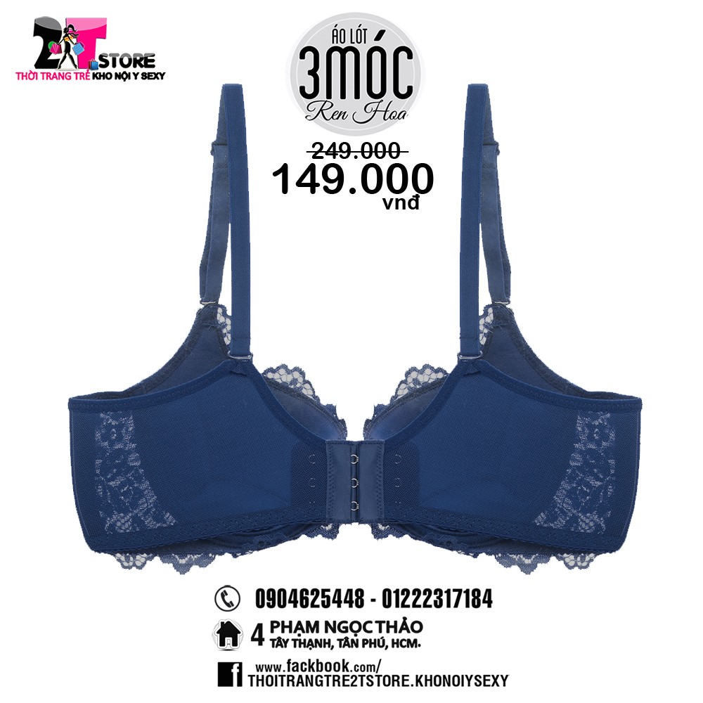 Áo Nâng Ngực Cotton 3 Móc Phối Ren (Xanh Dương)