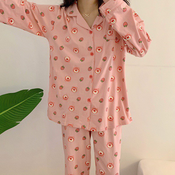 Bộ ngủ pijama dài tay thu đông mặt gấu siêu xinh