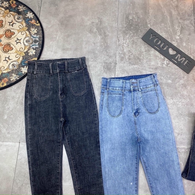 [Rẻ Vô Địch] quần jean cạp cao co dãn 2 túi tròn | BigBuy360 - bigbuy360.vn