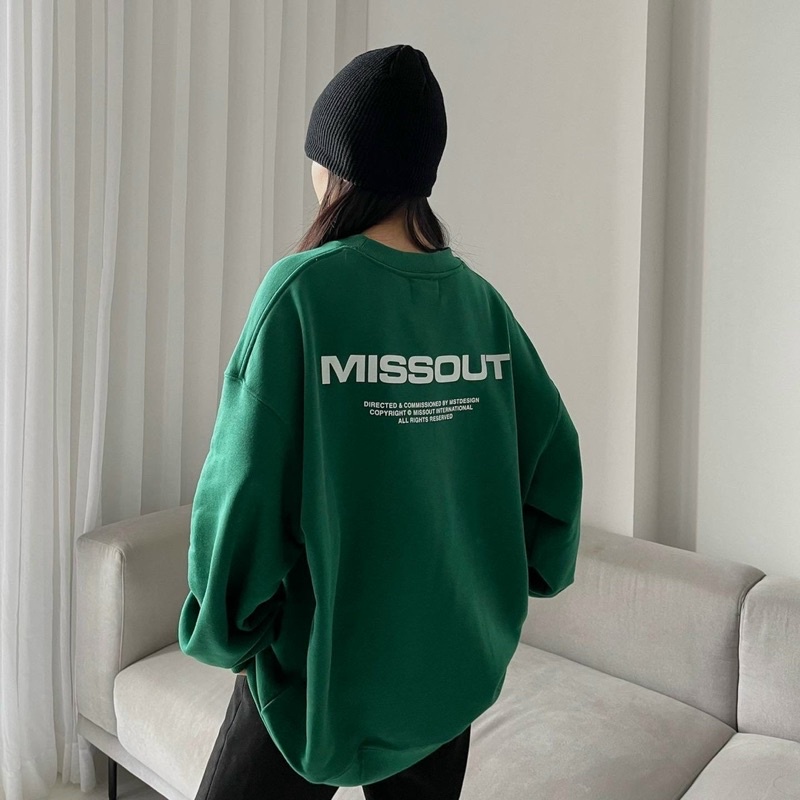 Áo sweater nỉ chân cua Unisex MISSOUT màu XANH LÁ/NÂU/KEM/XÁM  Nam nữ unisex  Áo missout tay dài