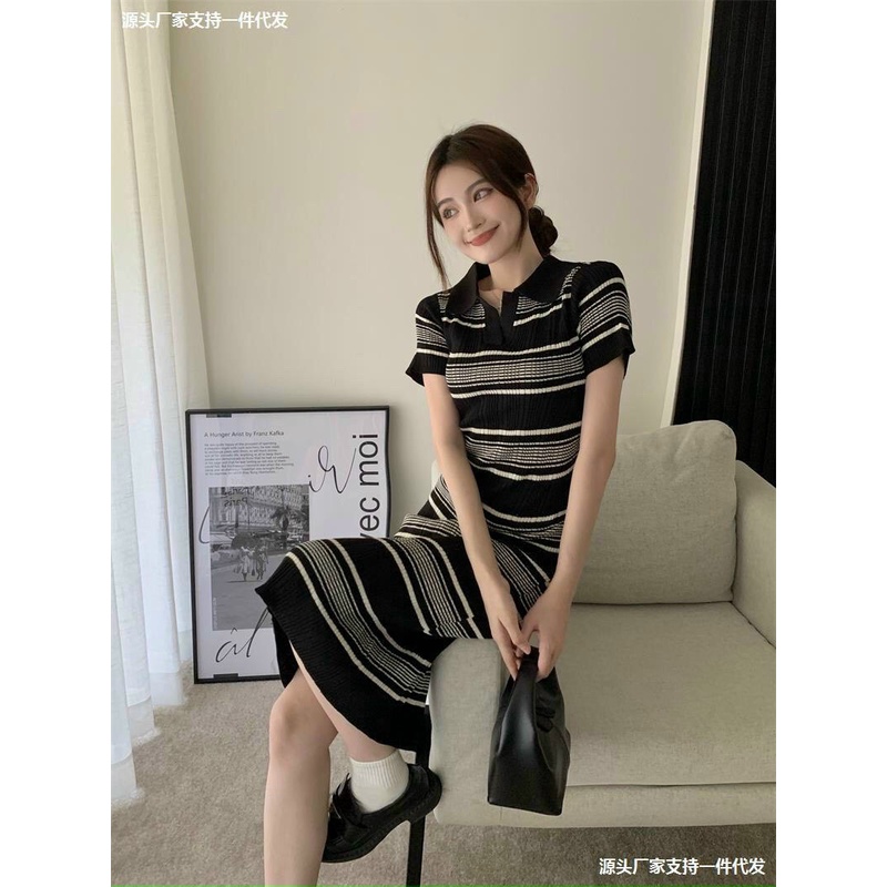 Váy mongtoghi polo kẻ ngang dáng maxi