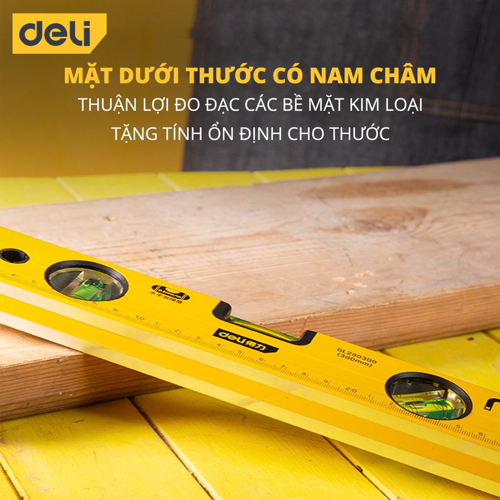 Thước Thủy Deli Cao Cấp Chính Hãng - Chất Liệu Hợp Kim Nhôm Siêu Bền, Chính Xác Tuyệt Đối, Tiện Dụng DL290230 EDL290400