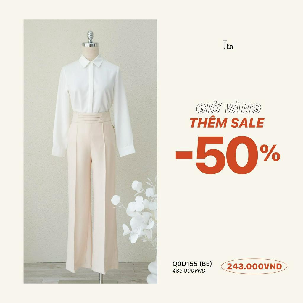Quần suông cạp đáp phối trần mí  TIINSTORE  Q0D155