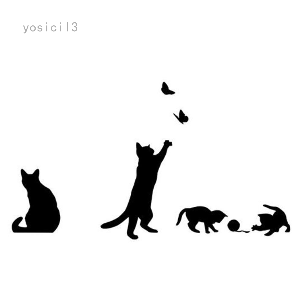 Miếng Dán Tường Hình Con Mèo Đen Hoạt Hình, Dễ Chùi Rửa giảm chỉ 