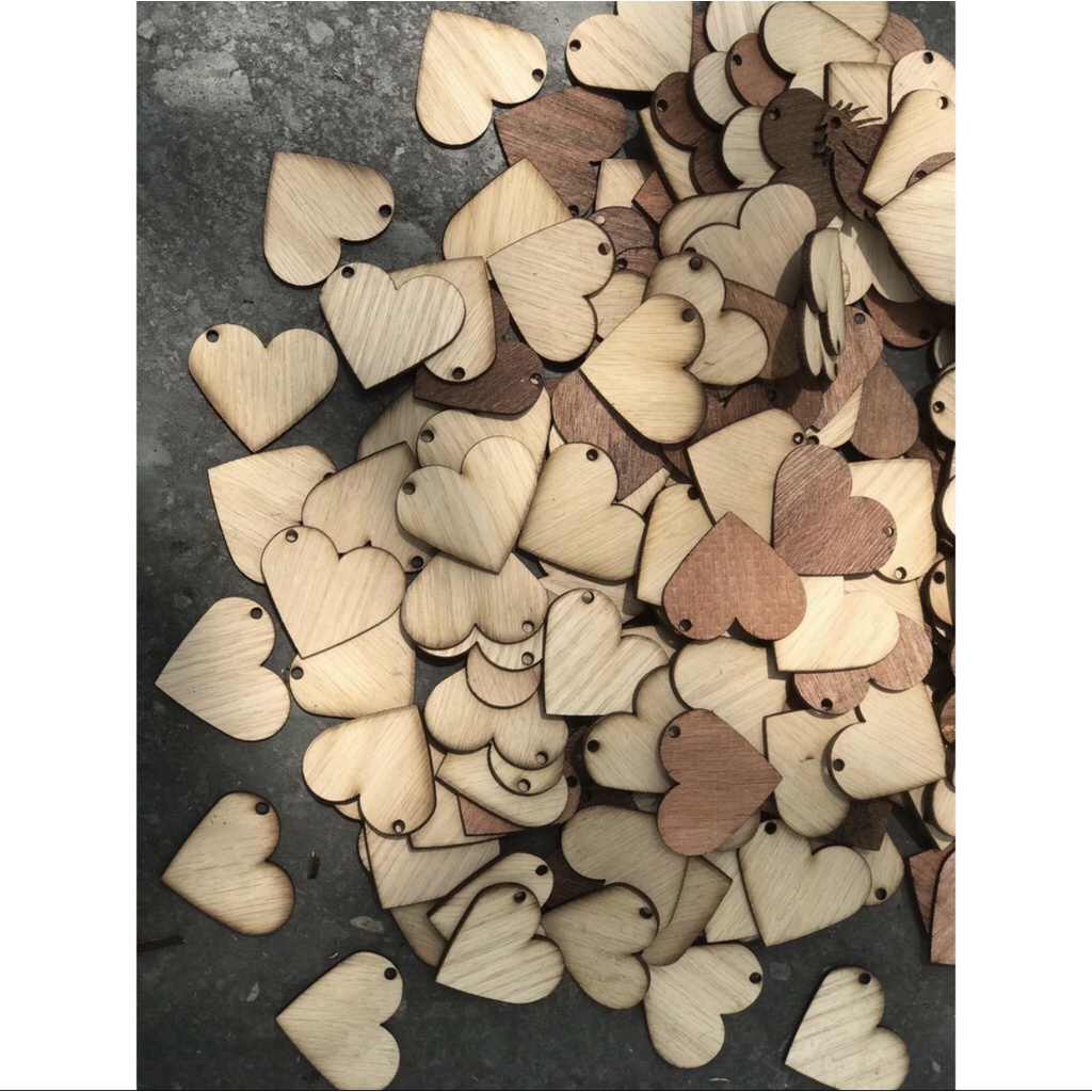 Trái Tim Bằng Gỗ Veneer 3mm Dùng Trang Trí Phòng Bé, Nhà Cửa, Quán Caffe, Làm Đồ Hanmade, Phu Kiện