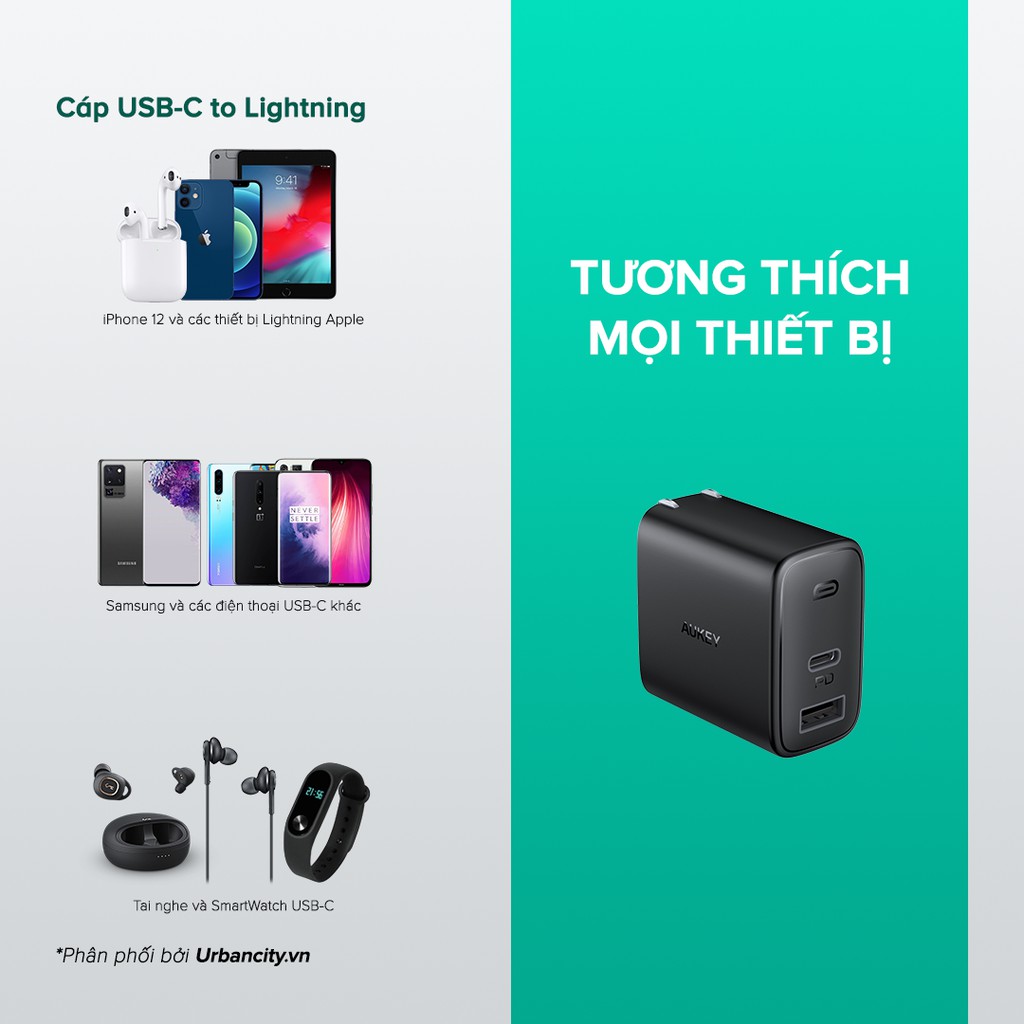 Cốc Sạc Aukey 2 Cổng PA-F3S, Sạc Nhanh Cổng Type C Power Delivery 20W, Cổng USB-A 12W | BigBuy360 - bigbuy360.vn