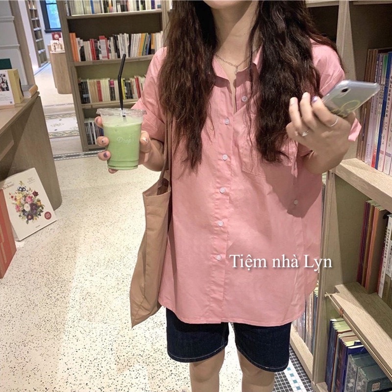 Áo Sơ Mi Cộc Tay Cúc Eo Nhiều Màu