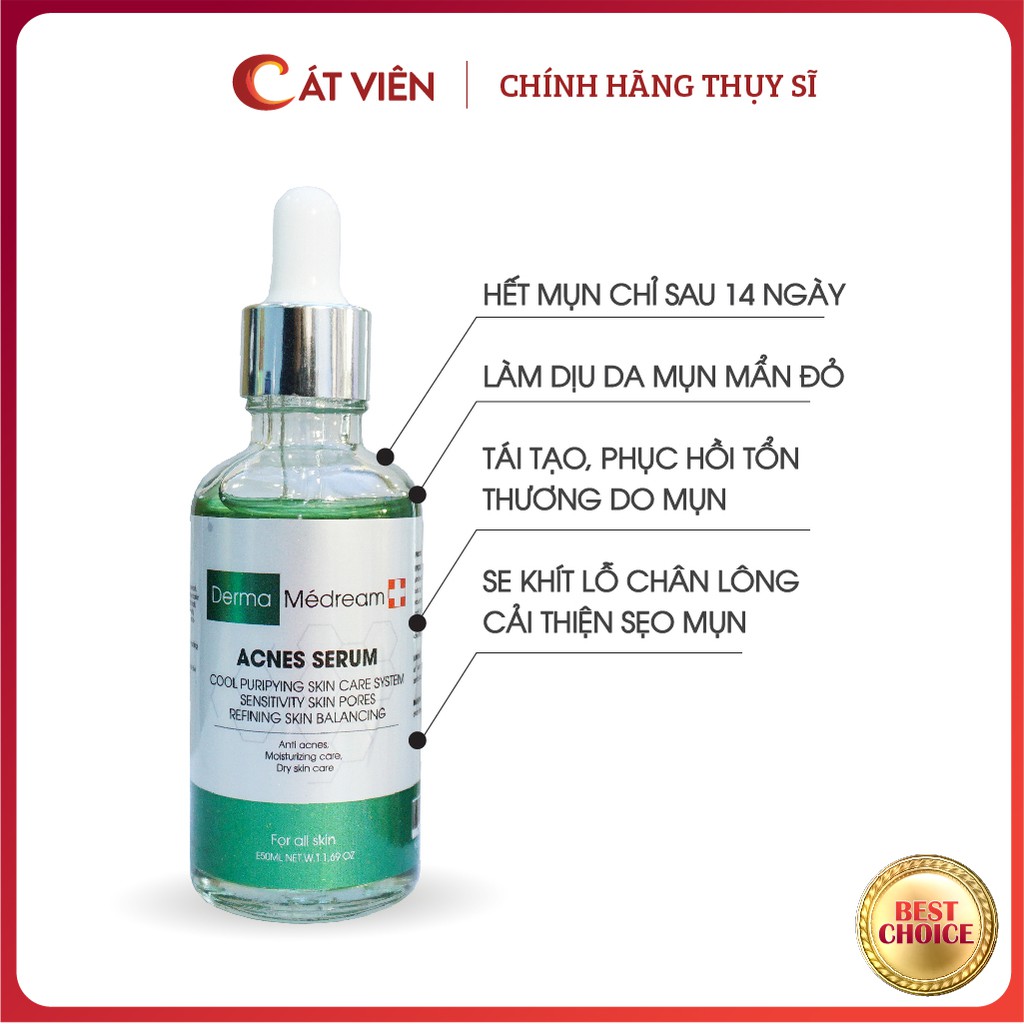 Serum mụn Derma, giảm mụn, giảm thâm,  mụn đầu đen, se khít lỗ chân lông Me'dream ACNES SERUM 50ml