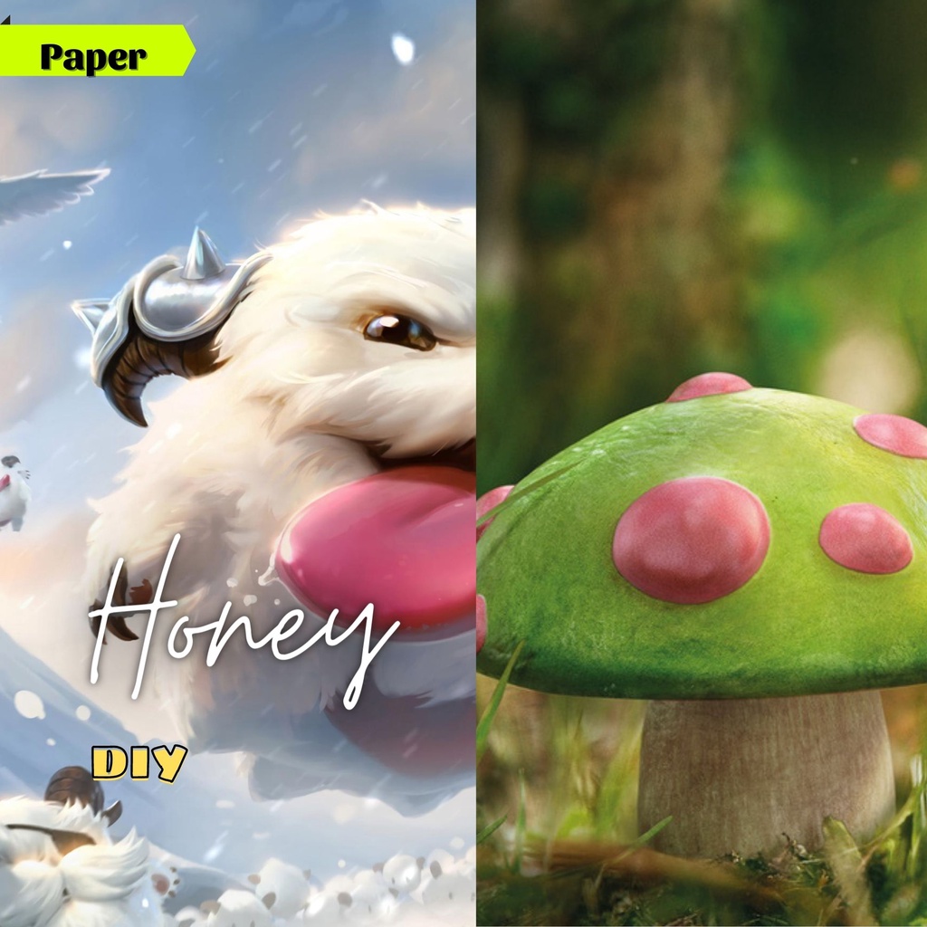 PORO & nấm TEEMO - Mô hình giấy tự lắp ghép có màu