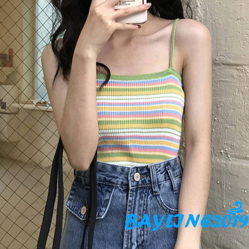 Áo Dệt Kim Hai Dây Họa Tiết Kẻ Sọc Thời Trang Mùa Hè Cho Nữ