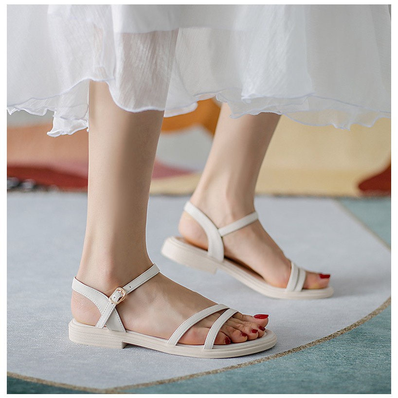 Giày sandal nữ đế bệt cao cấp GURI Sandal dây chéo quai mảnh đẹp thời trang Hàn Quốc