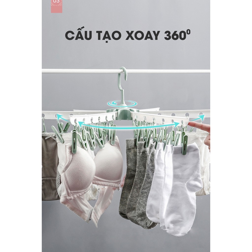 Móc chùm phơi quần áo, MÓC TREO QUẦN ÁO 32 KẸP XOAY ĐA NĂNG CÓ THỂ GẤP GỌN TIỆN DỤNG CHO TRẺ SƠ SINH