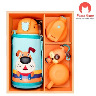 Bình giữ nhiệt Beddy Bear cho bé, Bình nước giữ nhiệt hình Con Cún đáng yêu dung tích 630ml với 3 nắp thay đổi