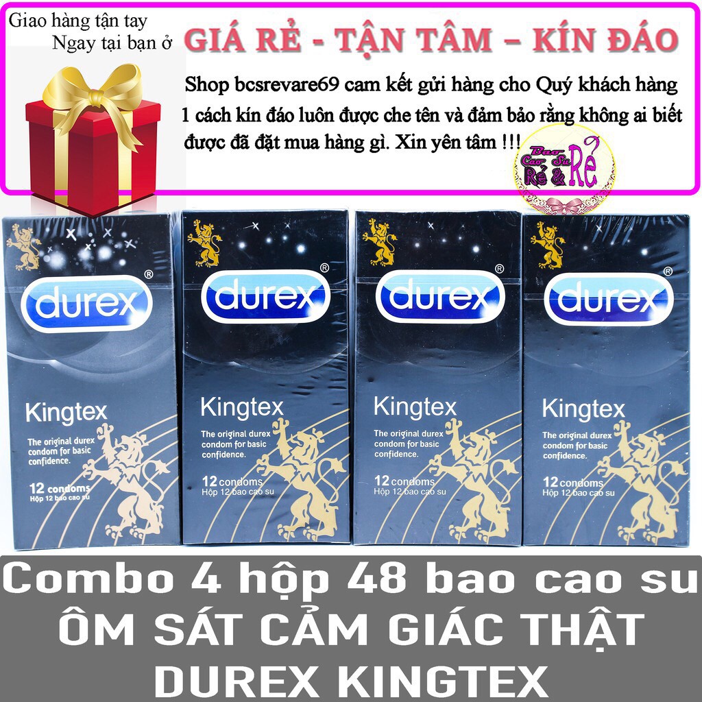 Combo 4 Hộp 48 Cái Bao Cao Su ÔM SÁT Có Cảm Giác Thật Nhất Durex KingTex + 1 Tuýt Gel Bôi Trơn Durex Play