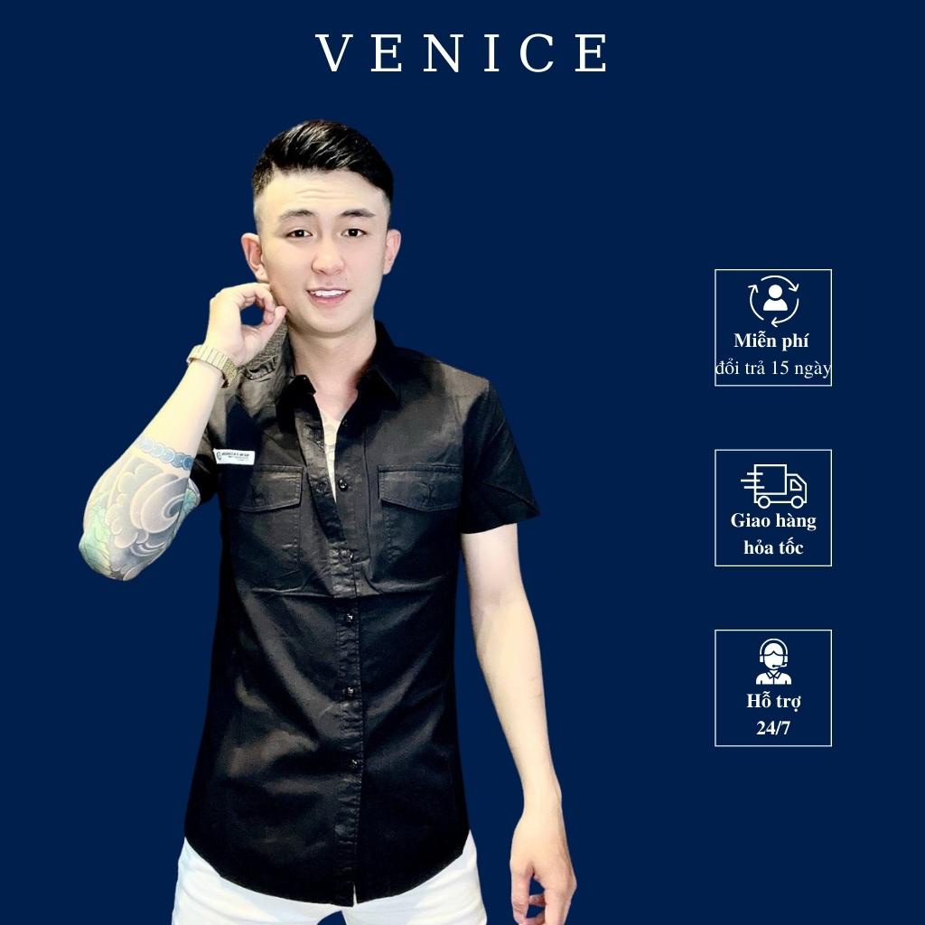 Áo sơ mi nam cao cấp VENICE ngắn tay thời trang, chất Kaki Hàn mềm mịn, thoải mái, năng động.