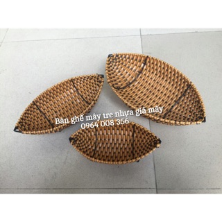 Khay thuyền nhựa giả mây đựng kẹo, cắm hoa