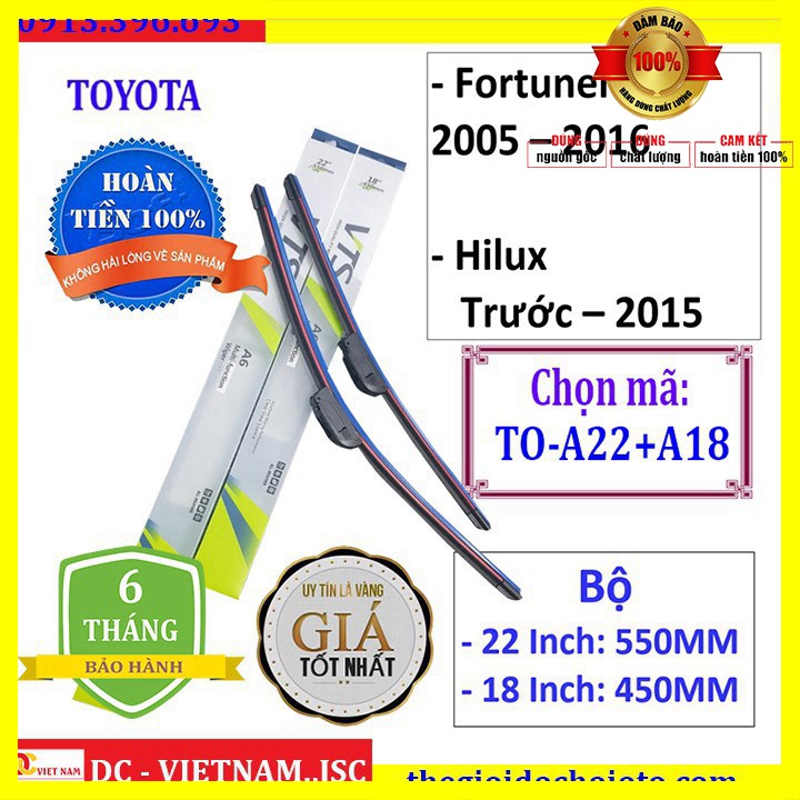 Sản phẩm  Sản Phẩm Bộ 2 thanh gạt mưa dùng cho xe Toyota Fortuner Đời 2005 - 2016. Và Hilux Đời trước - Đến 2015 (Và các