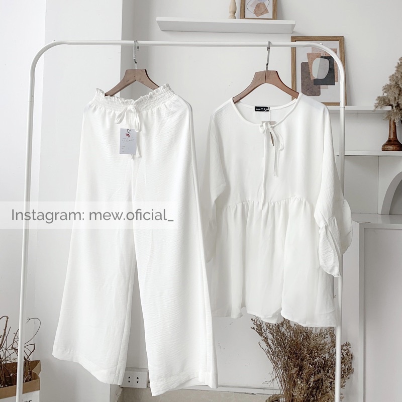 Set Áo Babydoll và Quần ống rộng cạp chun, ảnh thật