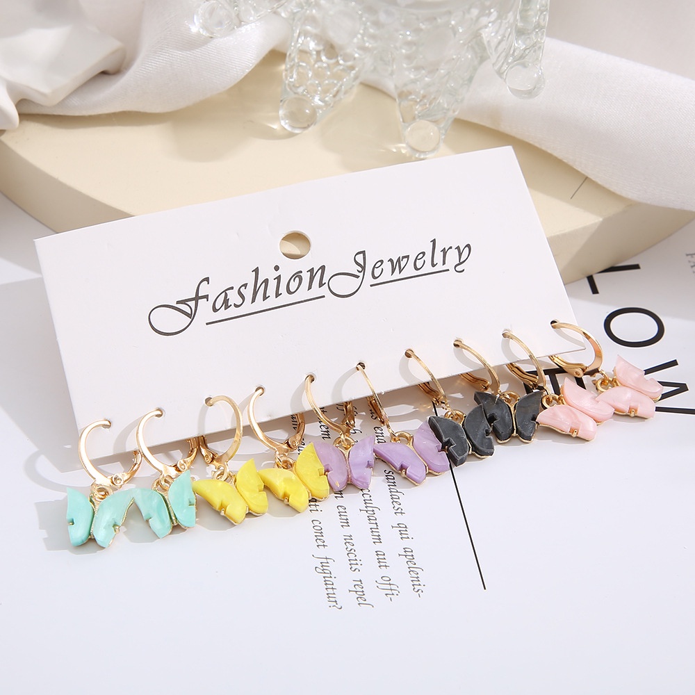 Set 5 Đôi Bông Tai Hình Bướm Acrylic Đơn Giản Nhiều Màu Sắc Phong Cách Hàn Quốc Mới Cho Nữ