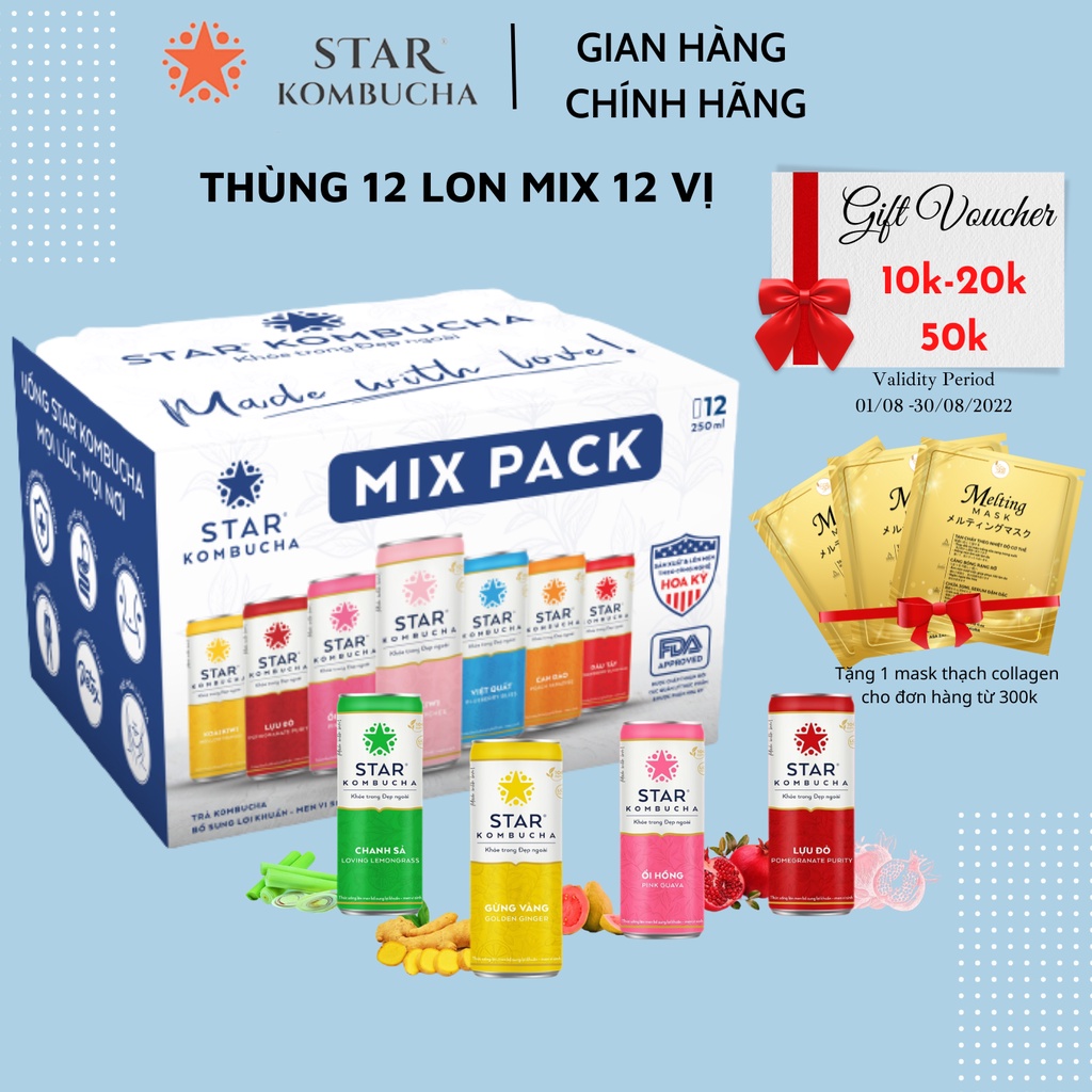 Thùng 12 lon STAR KOMBUCHA All-in-One (250ml/lon)