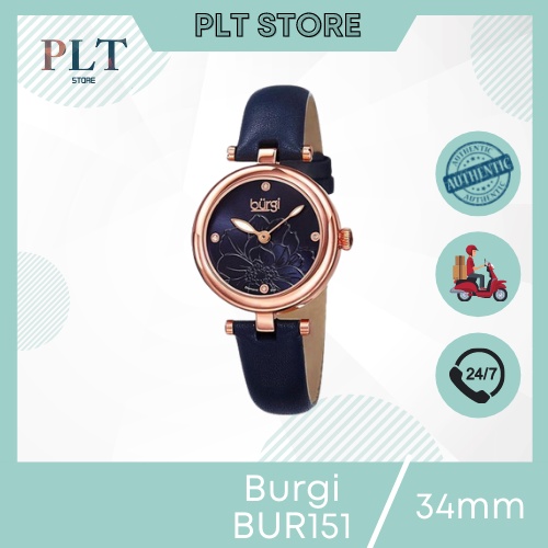 Đồng hồ nữ Burgi BUR151 mặt hoa , màu xanh dương Size 34mm Full Box