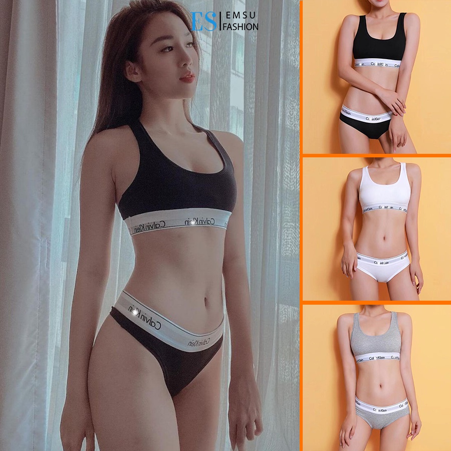 Bộ đồ lót CK nữ liền mạch cotton ôm sát tôn dáng, Sét đồ lót CK cao cấp chất xịn co dãn phong cách thể thao
