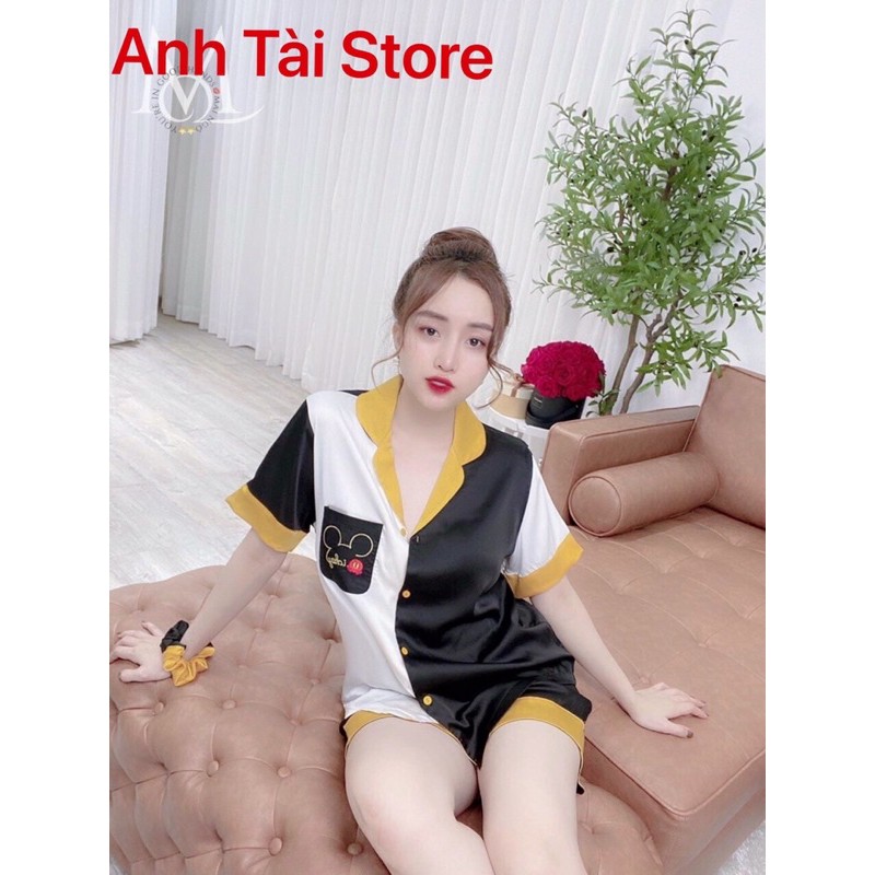 Bộ ngủ pijama nữ tay cộc quần đùi lụa Satin Hàn mềm mát không nhăn không bai xù overs size đến 60kg phong cách Hàn AT116 | BigBuy360 - bigbuy360.vn