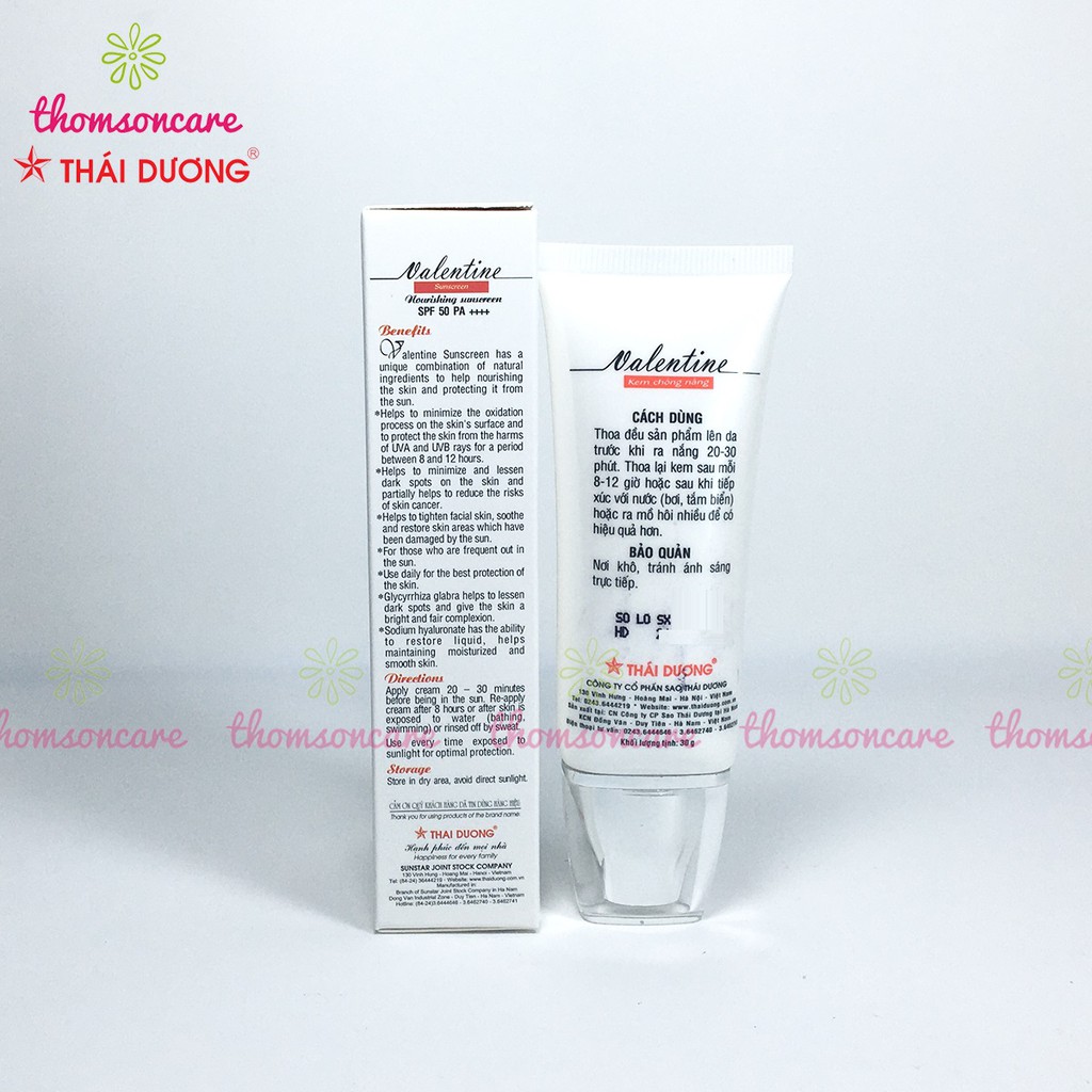 Kem chống nắng Valentine SPF 50 Tuýp 30g - Chính hãng Sao Thái Dương