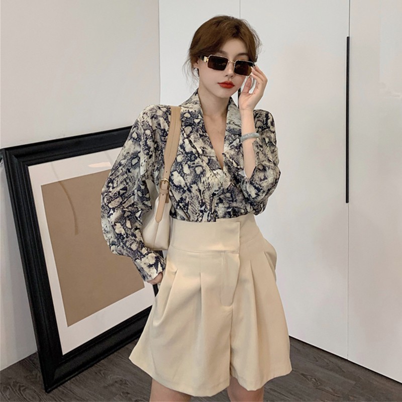❉Pháp niche dài tay mỏng áo sơ mi họa tiết da báo nữ thiết kế cảm giác kết hợp tất cả các hoa voan trên cùng qu ་