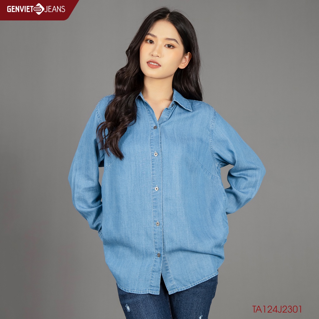 Áo Sơ Mi Jeans GENVIET Dài Tay Oversize TA124J2301
