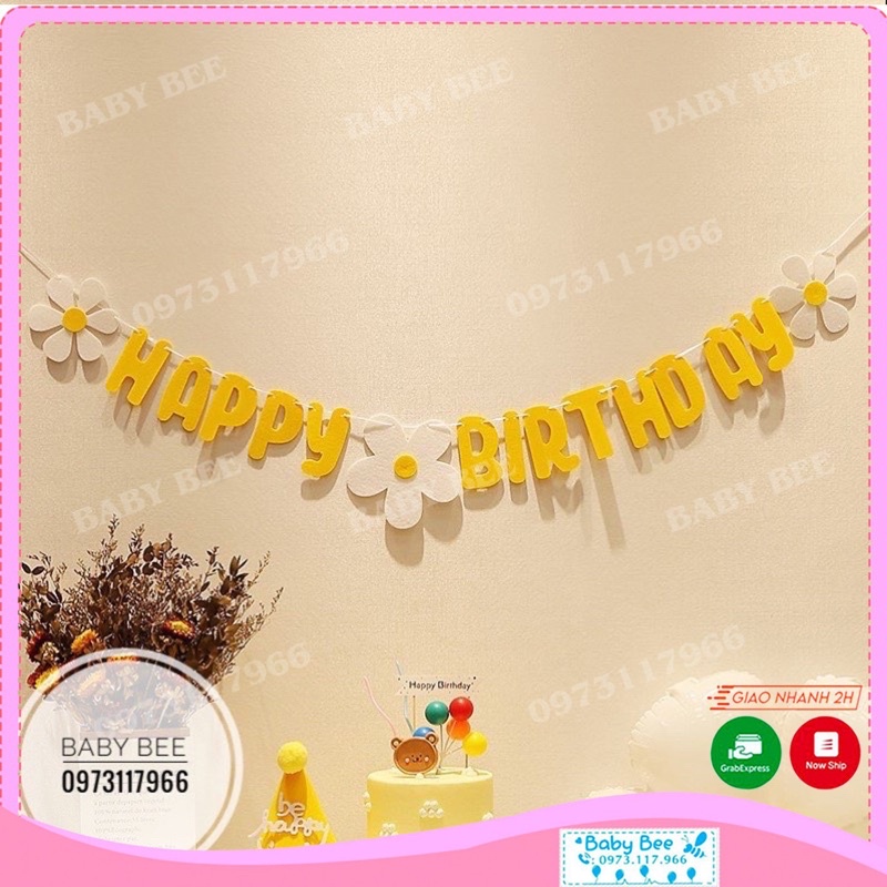 Dây Chữ Sinh Nhật Happy Birthday Hoa Cúc Vải Dạ Phong Cách Hàn Quốc