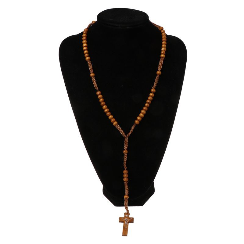 Chuỗi vòng cổ tràng hạt gỗ làm dây đeo Jesus