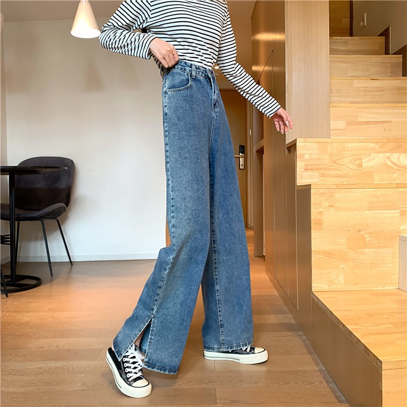Quần Jeans Ống Rộng Lưng Cao Thời Trang Có Cỡ Lớn Cho Nữ