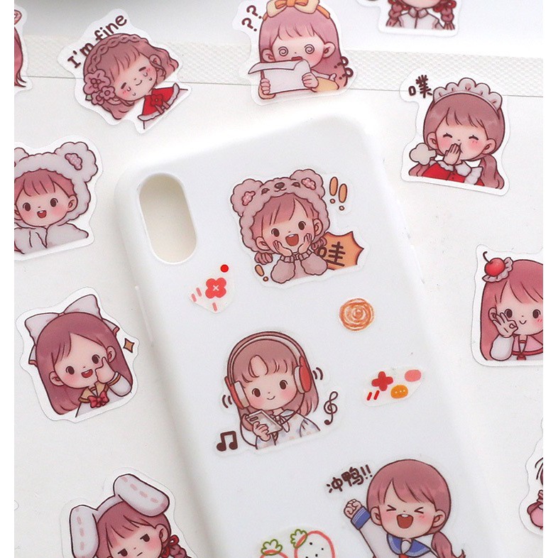 Bộ 40 sticker trang trí Telado - Cute schoolgirl hình dán sổ tay trong suốt | BSB125
